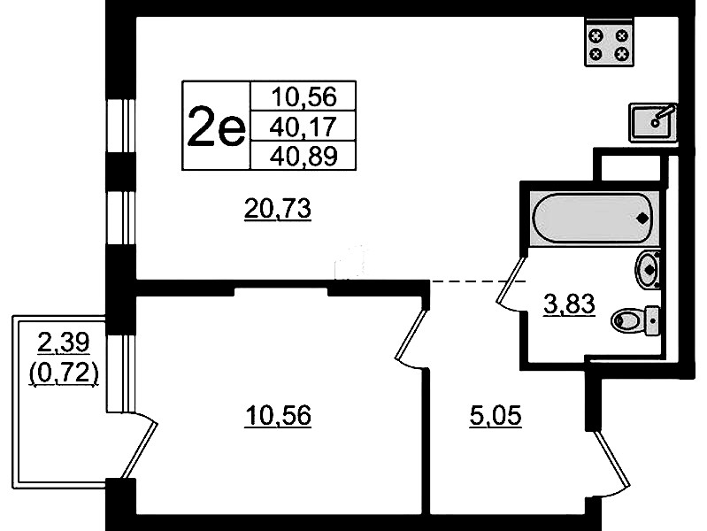 1-комнатная квартира 40.89 м², 11/12 эт., ЖК «Новые Лаврики»